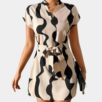 Trendy Beige Dress with Belt - Elena
