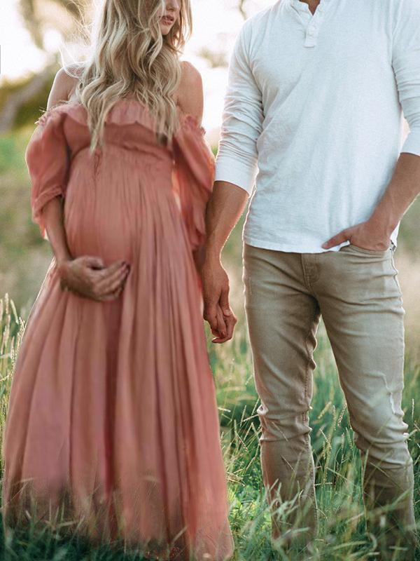 Gathered Waist Long Maternity Dress - Emily