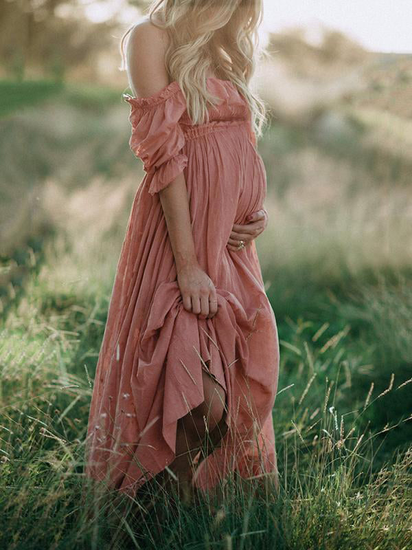 Gathered Waist Long Maternity Dress - Emily