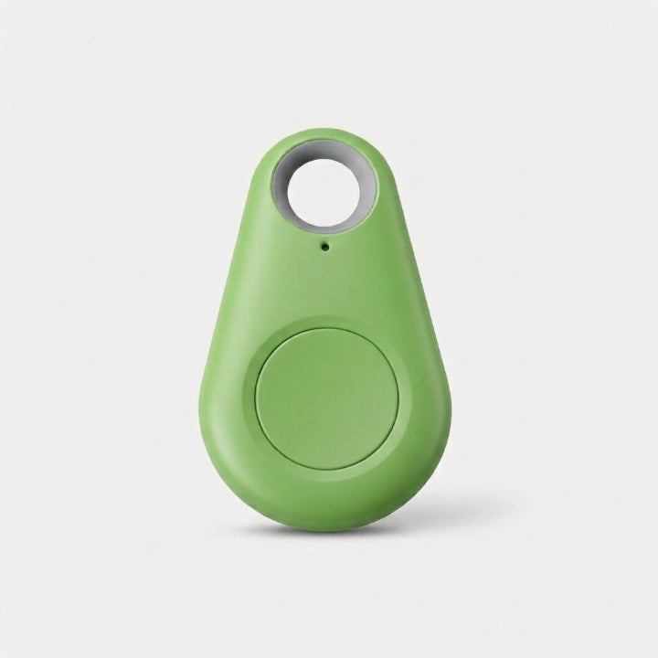 Groene druppelvormige tracker met sleutelgat en ronde knop, vooraanzicht op een lichte achtergrond 7