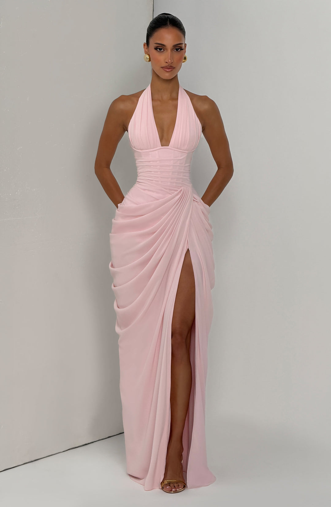 Linde Halter Maxi Dress with Corset Bodice and Chiffon Skirt 8
