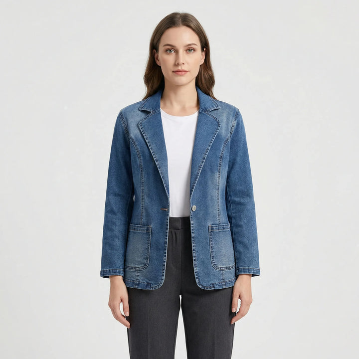 Gestructureerde Jeansblazer Met Revers Kraag - Rochelle