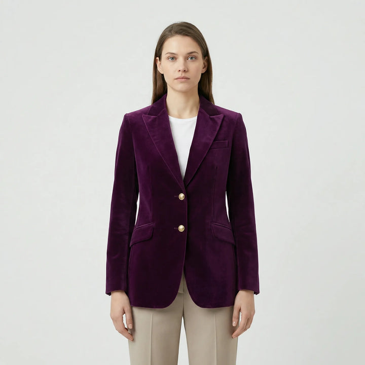 Getailleerde Fluwelen Blazer Met Gouden Knopen - Tamara