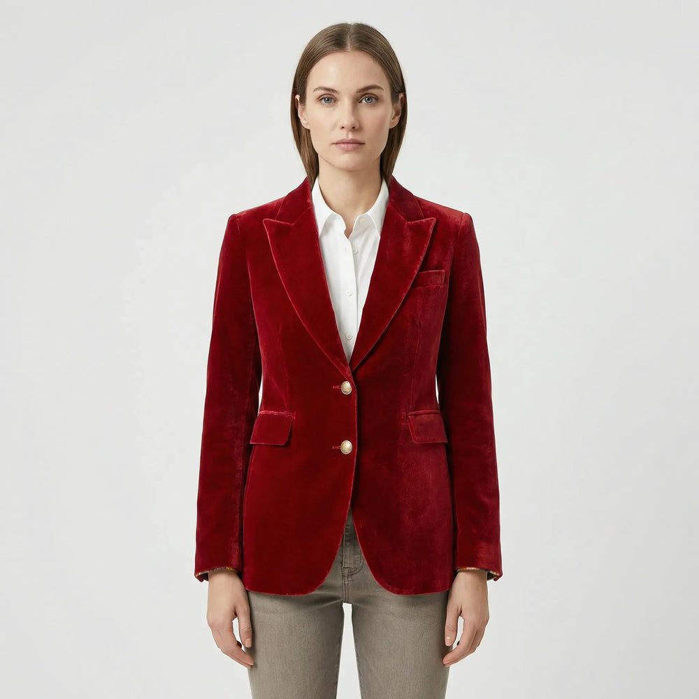 Getailleerde Fluwelen Blazer Met Gouden Knopen - Tamara
