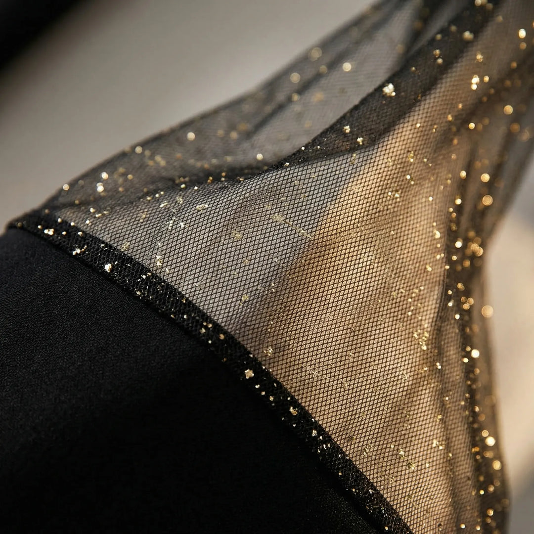 Glitter Mesh Long Sleeve Evening Dress - Alicia