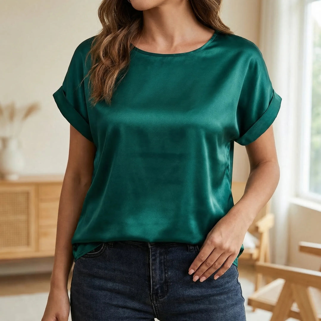 Glossy Short-Sleeve Relaxed Top - Natasha