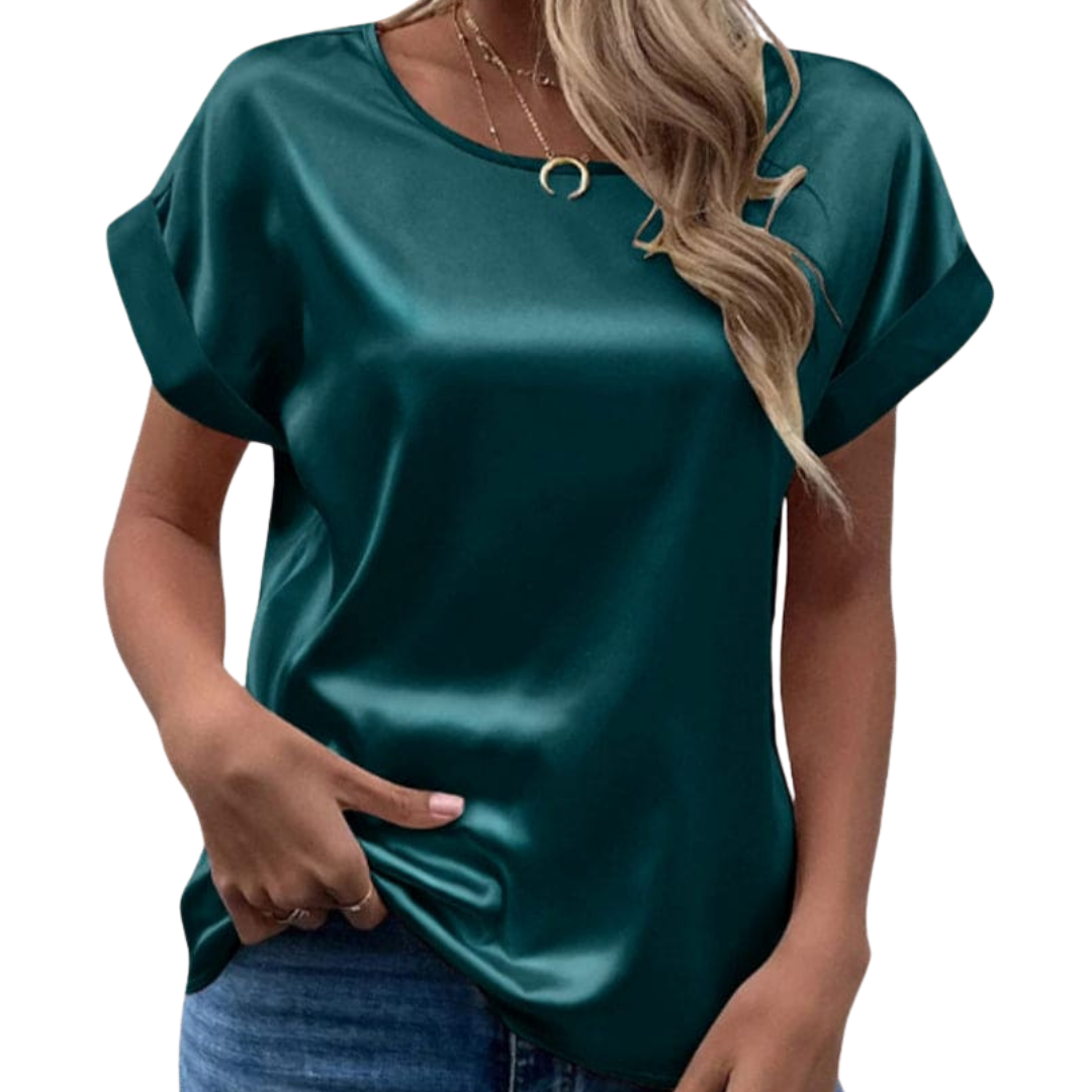 Glossy Short-Sleeve Relaxed Top - Natasha