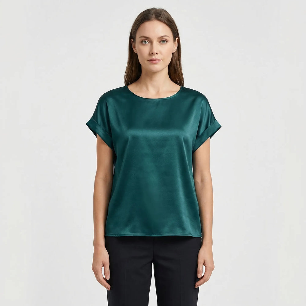 Glossy Short-Sleeve Relaxed Top - Natasha