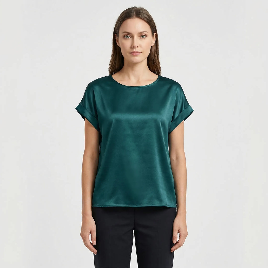 Glossy Short-Sleeve Relaxed Top - Natasha