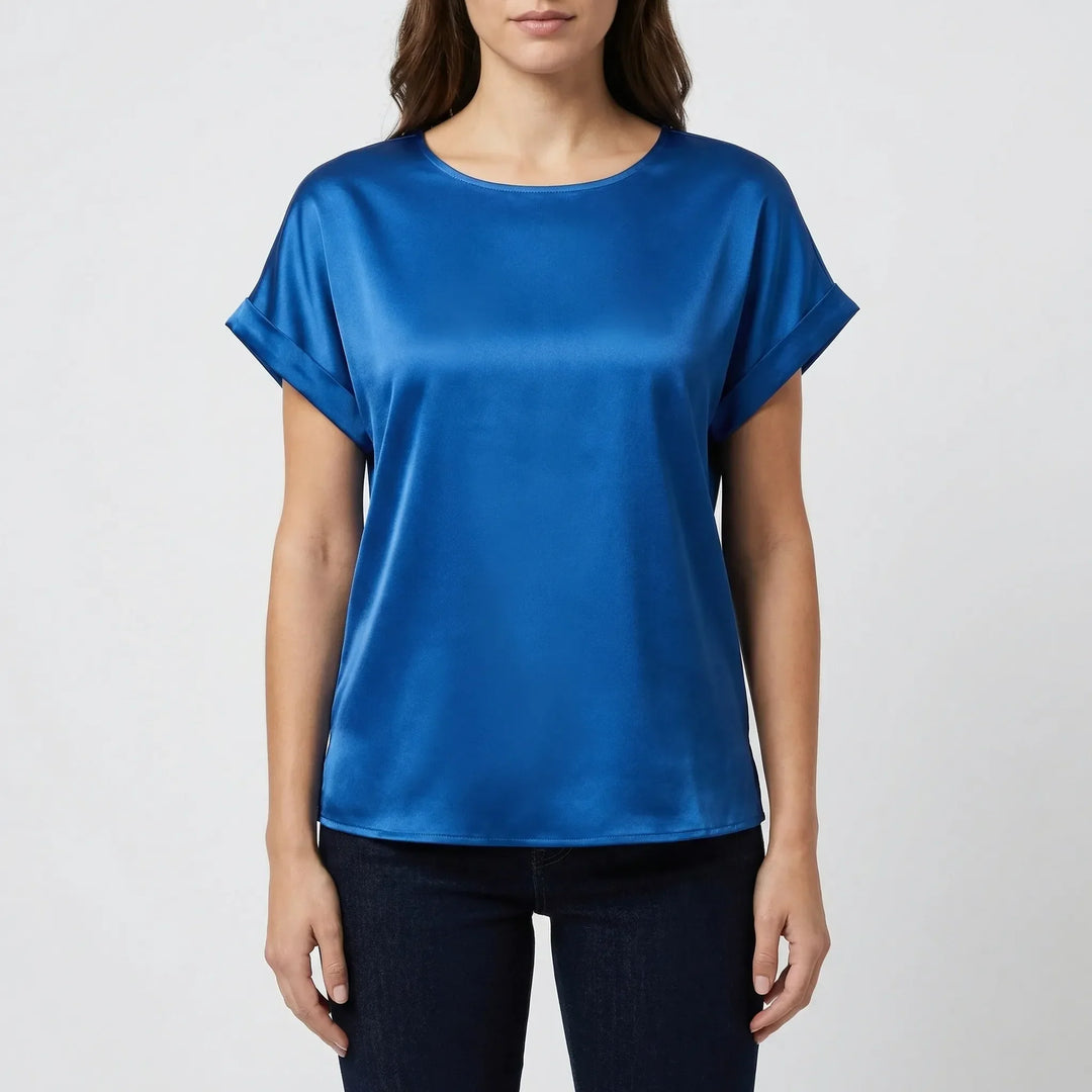 Glossy Short-Sleeve Relaxed Top - Natasha