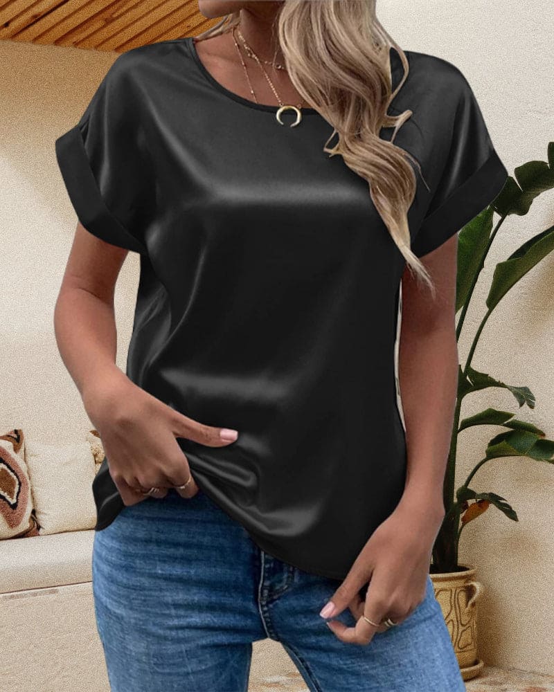 Glossy Short-Sleeve Relaxed Top - Natasha