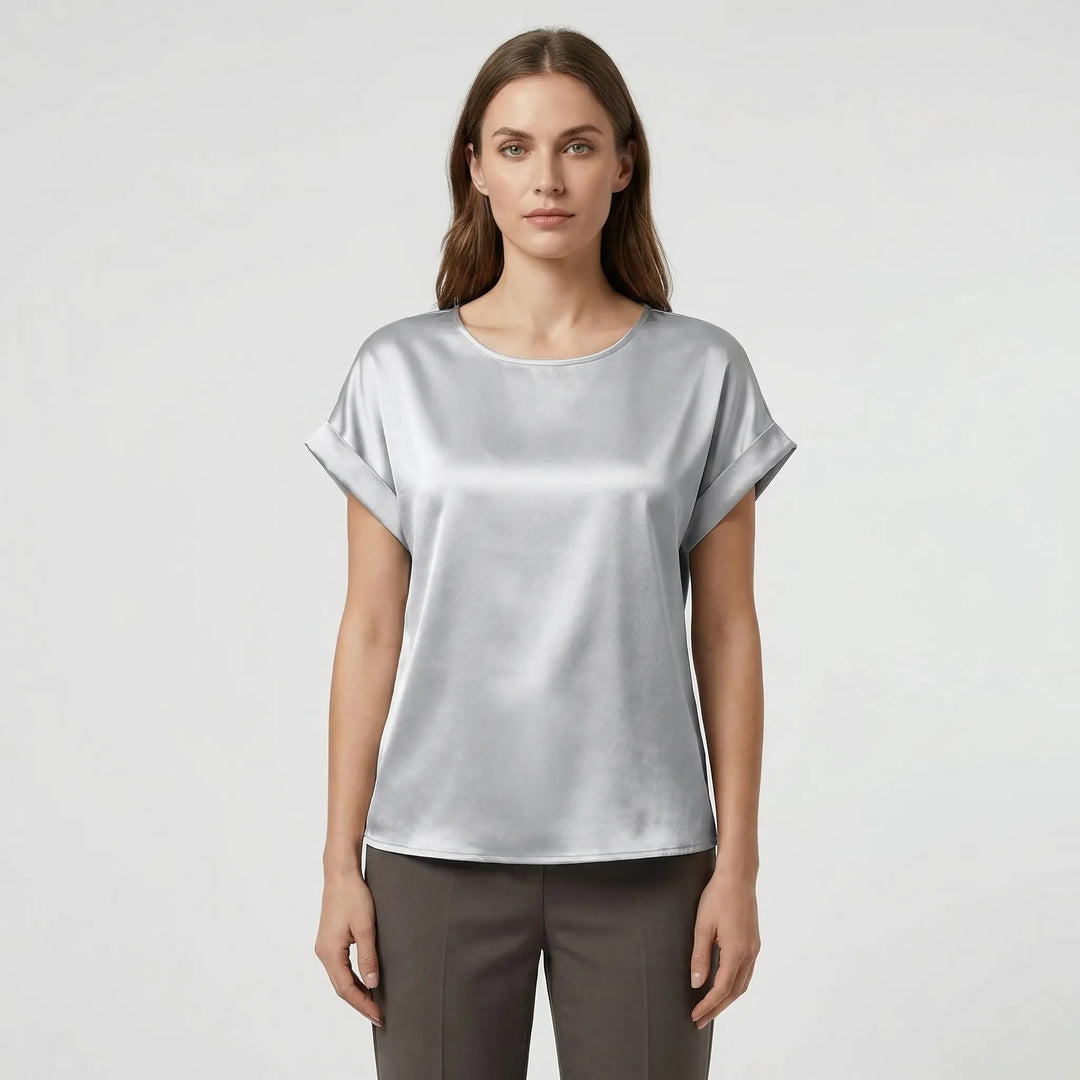 Glossy Short-Sleeve Relaxed Top - Natasha