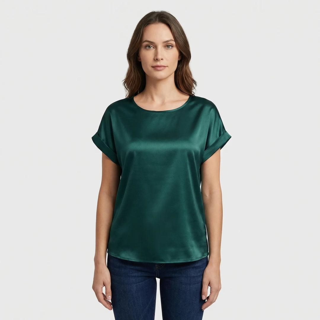 Glossy Short-Sleeve Relaxed Top - Natasha