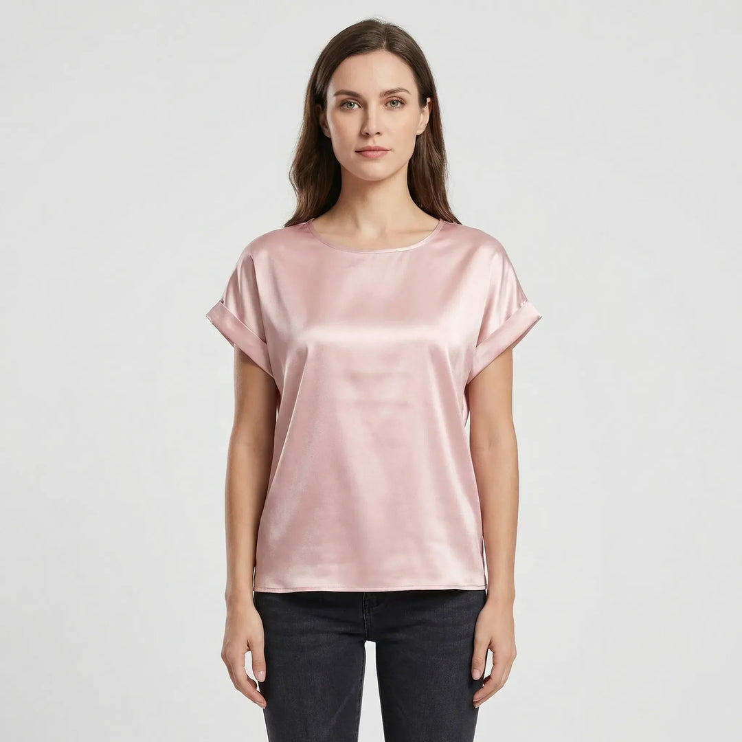 Glossy Short-Sleeve Relaxed Top - Natasha