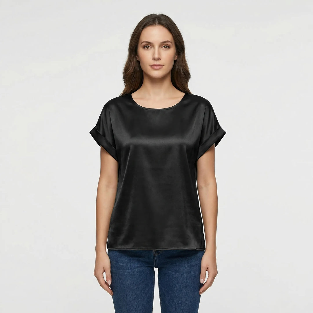 Glossy Short-Sleeve Relaxed Top - Natasha