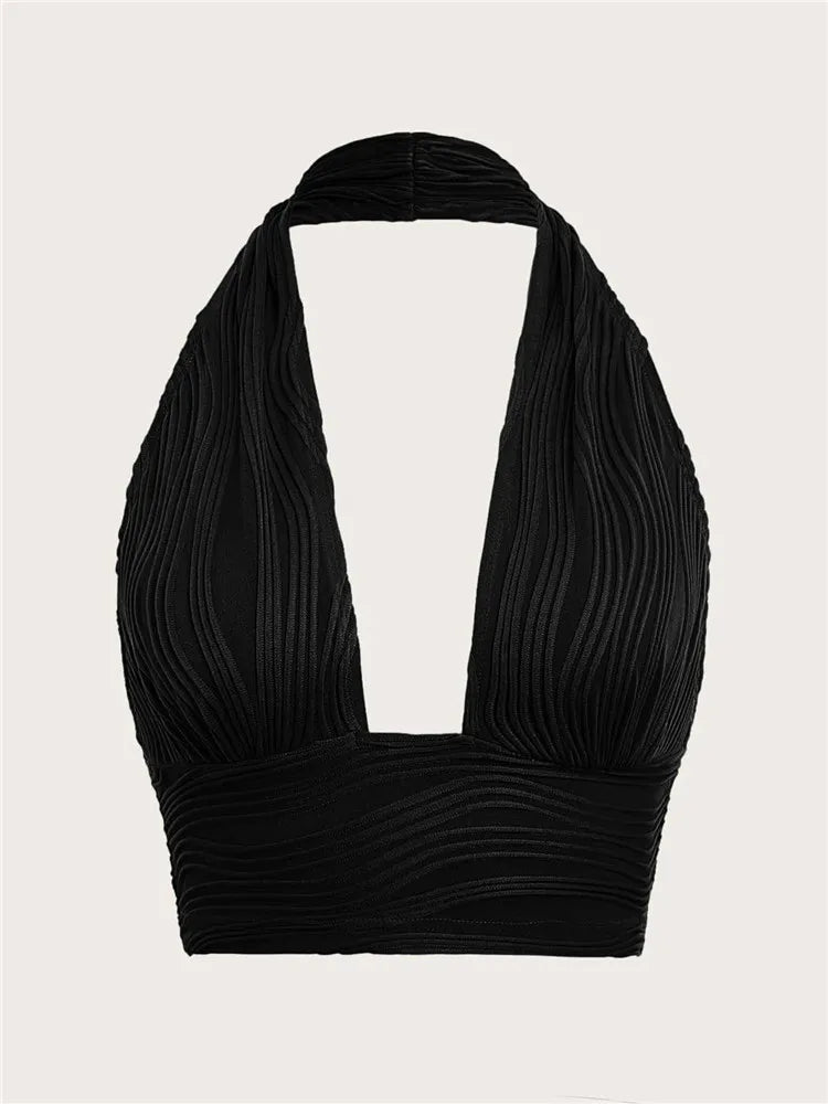 Deep Cut Halter Top with Open Back – Liora