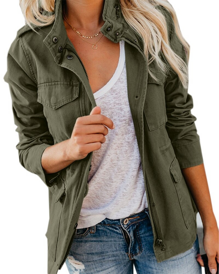 Women's mid-length coat with zipper and pockets – Selvara