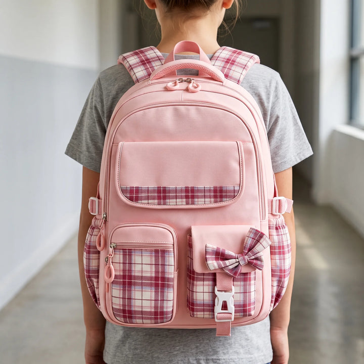 Grote Schooltas Met Ruitjespatroon - Pledra
