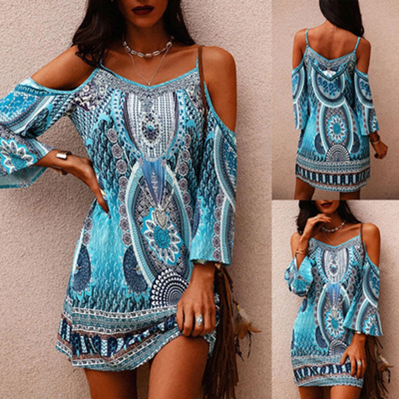 Off-Shoulder Zomerjurk met Etnische Print - Eliana