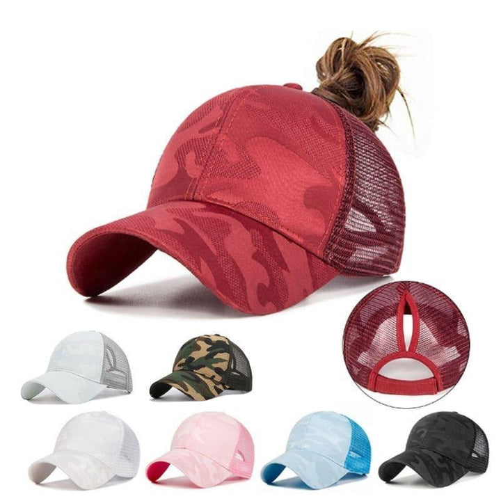 Trendy women's baseball cap with ponytail opening and Velcro closure – Leona