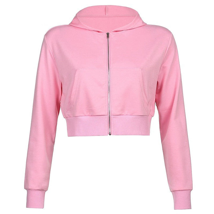 Trendy figuurlijke dames cropped zip-up hoodie met capuchon - Alina