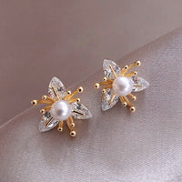 Crystal & Pearl Flower Earrings - Leanne