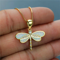 Gold Dragonfly Necklace with Opal - Isolde
