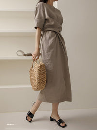 Lightweight Khaki Summer Dress with Adjustable Waist – Isalie