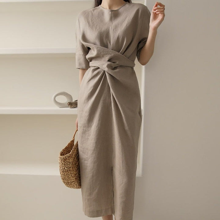 Lightweight Khaki Summer Dress with Adjustable Waist – Isalie