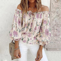 Gebloemde dames chiffon blouse met ruches mouwen – Elvira
