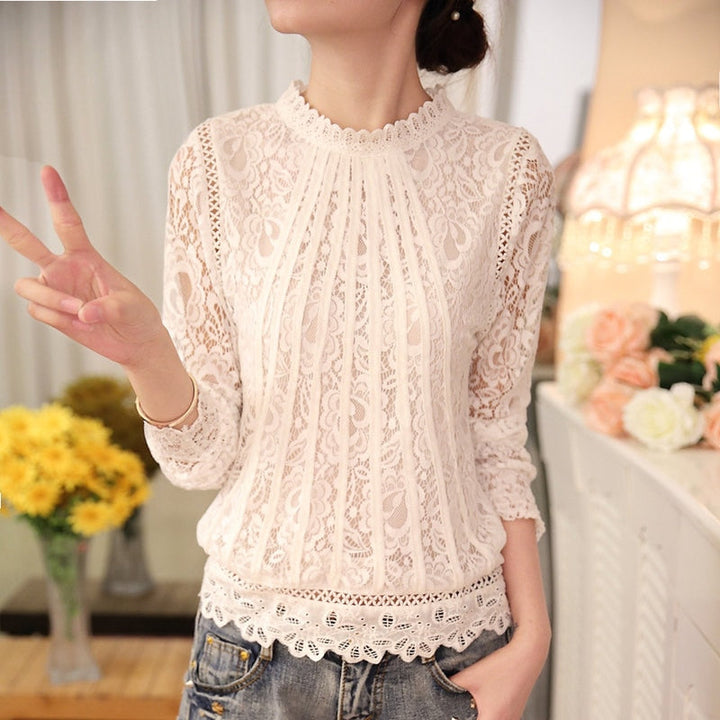 Kanten Damesblouse met Lange Mouwen – Amira Herfstmagie