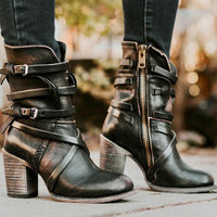Vintage Leather Women's Boots with Heel - Lara