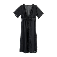 Long Beach Dress with Lace Detail and Tie Closure – Elara
