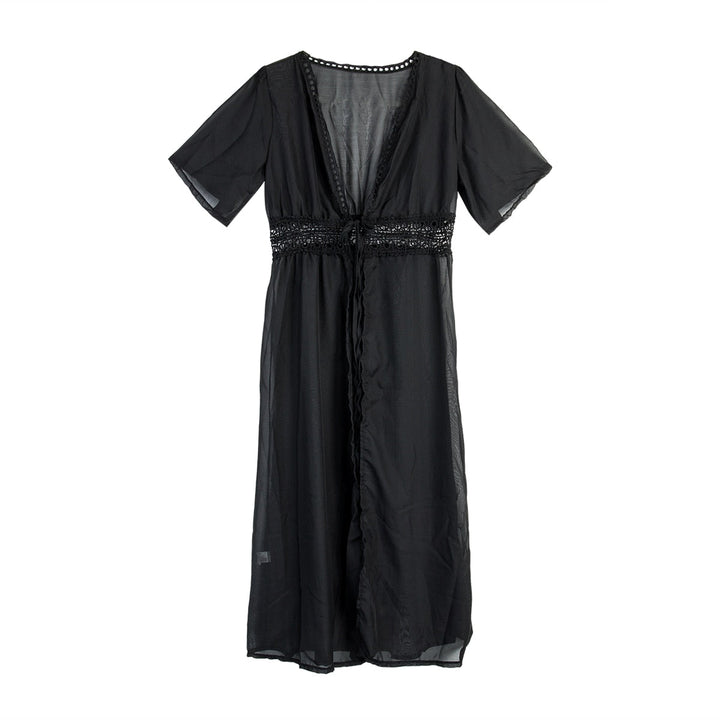 Long Beach Dress with Lace Detail and Tie Closure – Elara