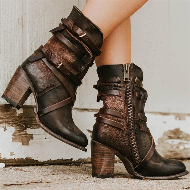 Vintage Leather Women's Boots with Heel - Lara