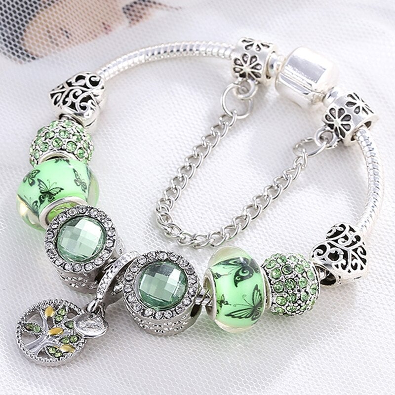 Sterling Zilveren Armband met Groene Kristallen - Isla