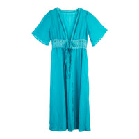 Long Beach Dress with Lace Detail and Tie Closure – Elara