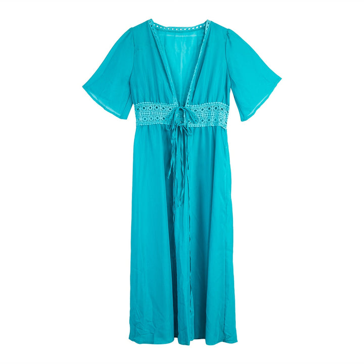 Long Beach Dress with Lace Detail and Tie Closure – Elara