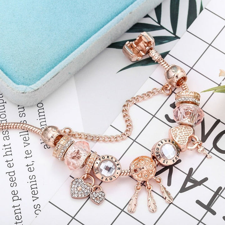 Rose Dreamcatcher Armband met Charms in Sterling Zilver - Rosa