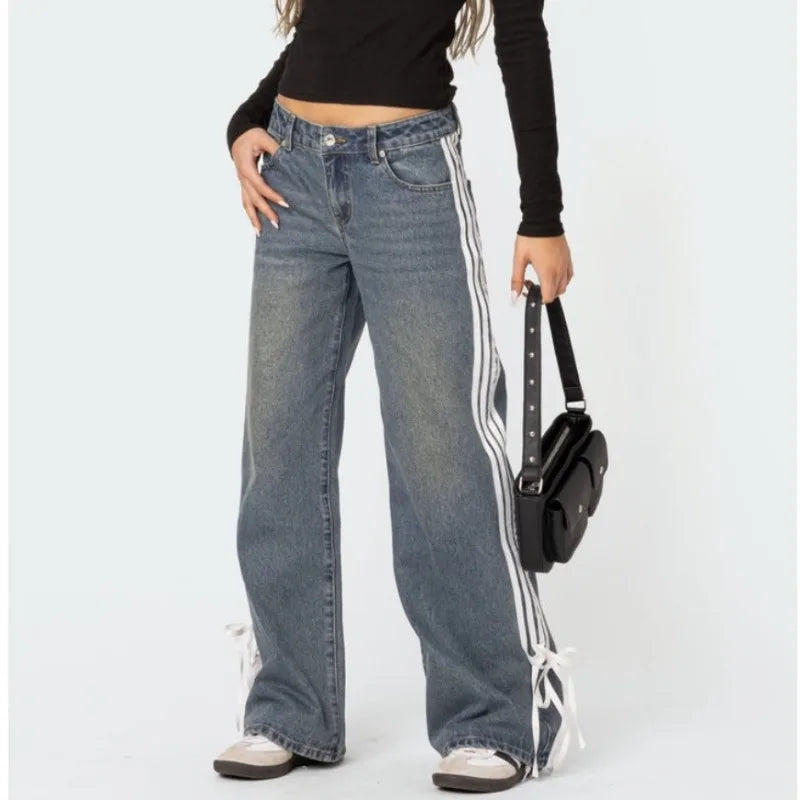 Wijde Jeans met Strepen en Veters - Mila