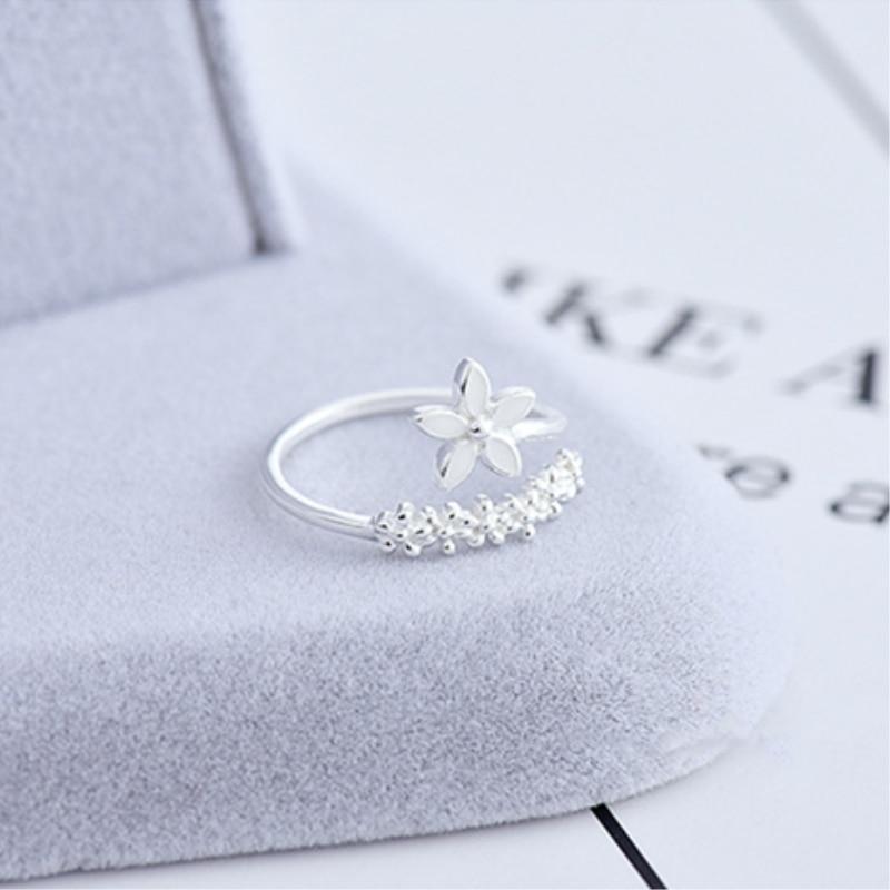 Adjustable Silver Ring with Enamel Wildflowers - Amaril