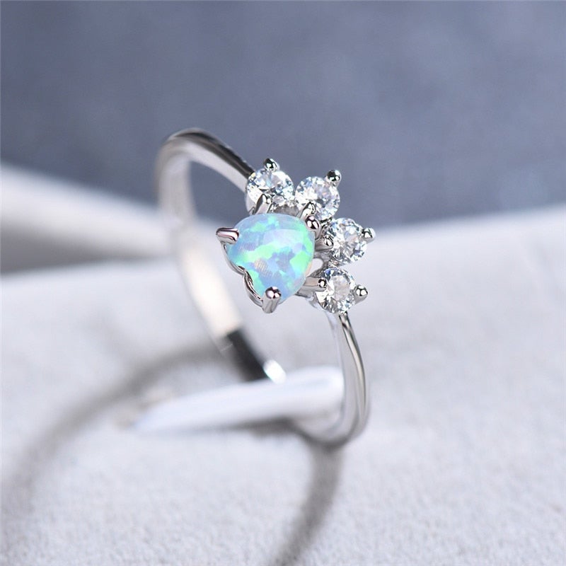 Silver Opal and Zirconia Ring - Celestine