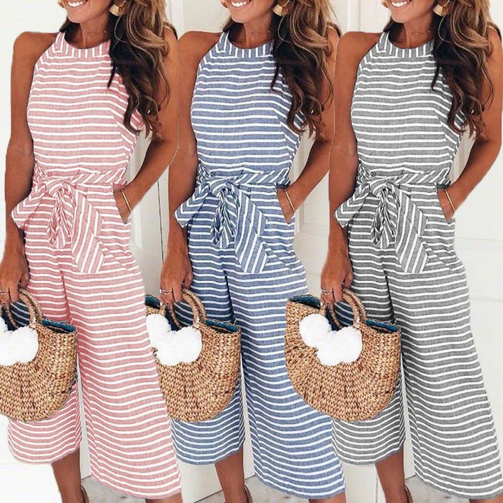 Striped Women's Jumpsuit with Halter Neck – Vivienne
