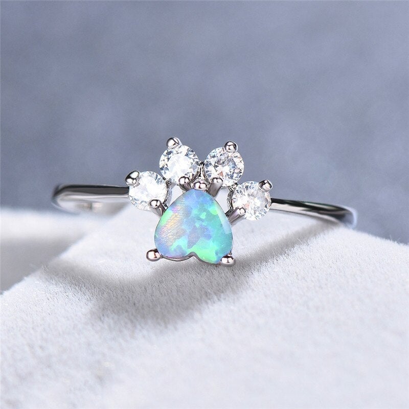 Silver Opal and Zirconia Ring - Celestine