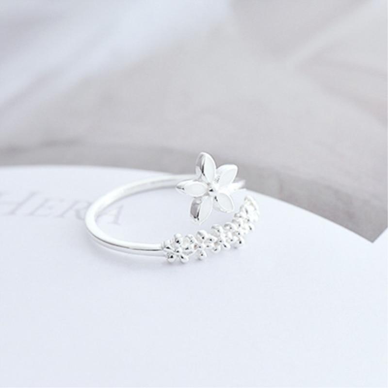 Adjustable Silver Ring with Enamel Wildflowers - Amaril