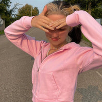 Trendy figuurlijke dames cropped zip-up hoodie met capuchon - Alina
