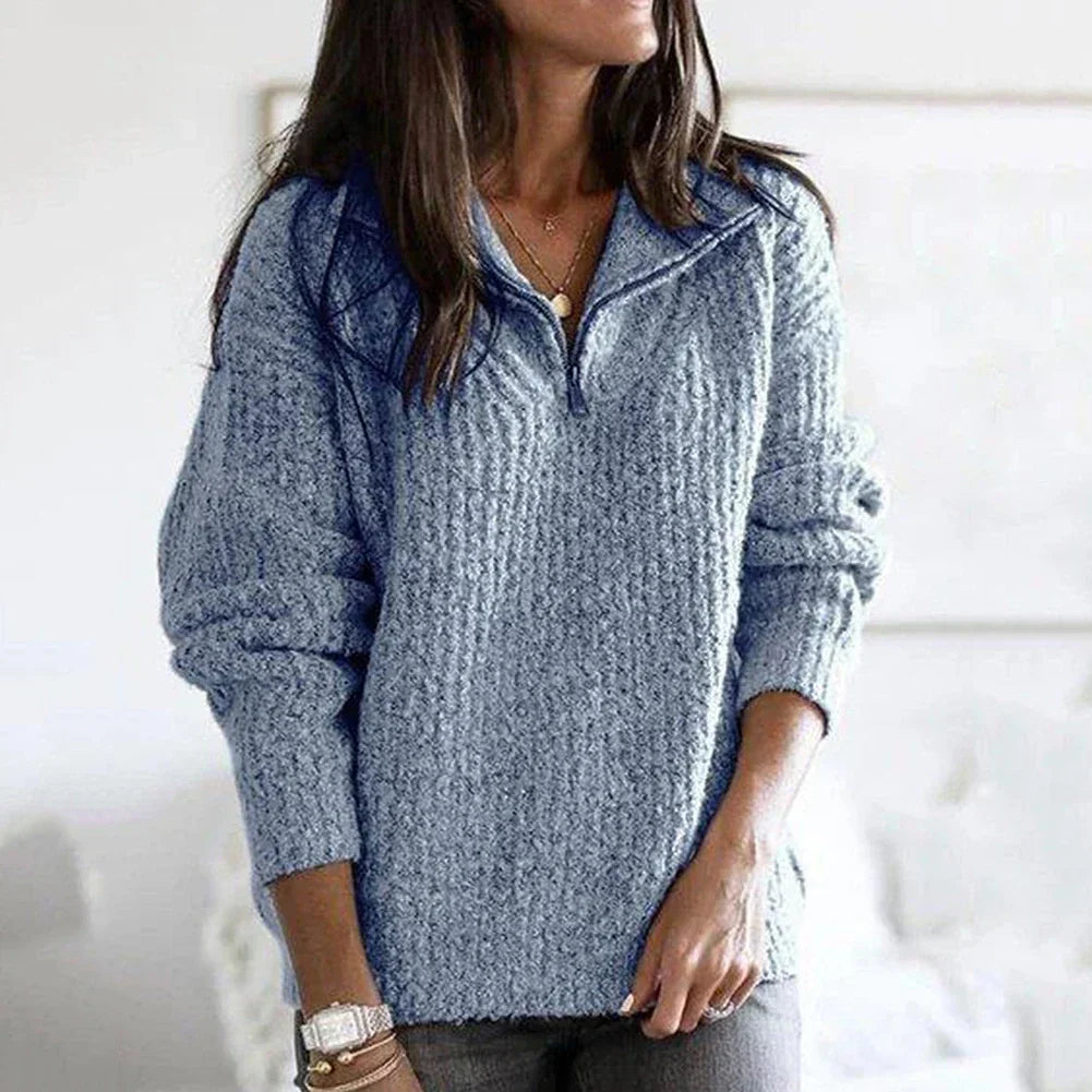 Dames Halfzip Trui met Structuur en Lange Mouwen - Noelle