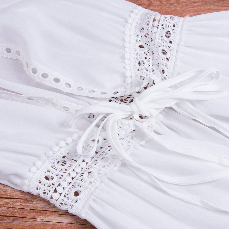 Long Beach Dress with Lace Detail and Tie Closure – Elara