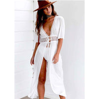 Long Beach Dress with Lace Detail and Tie Closure – Elara