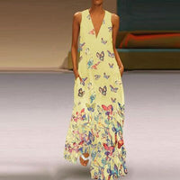 Trendy Mouwloos Maxi Zomerjurk met Vlinderpatroon – Malia